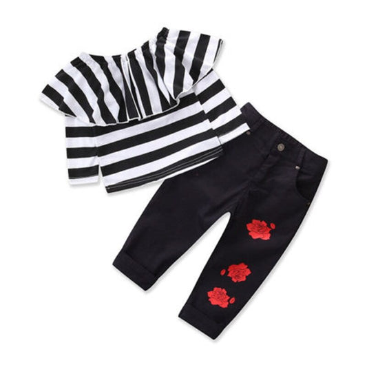 Toddler Kids Happy Baby Girls Clothes Off Shoulder