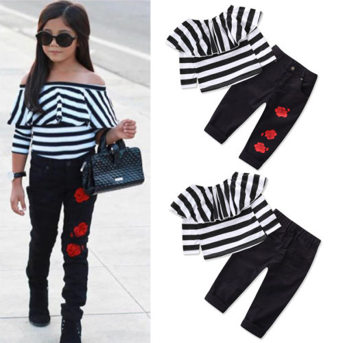 Toddler Kids Happy Baby Girls Clothes Off Shoulder