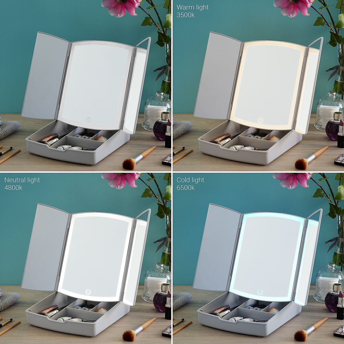 3-In-1 Folding LED Mirror with Make-up Organiser Panomir InnovaGoods