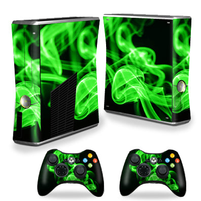 MightySkins XBOX360S-Green Flames Skin Decal Wrap Cover for Xbox 360 S