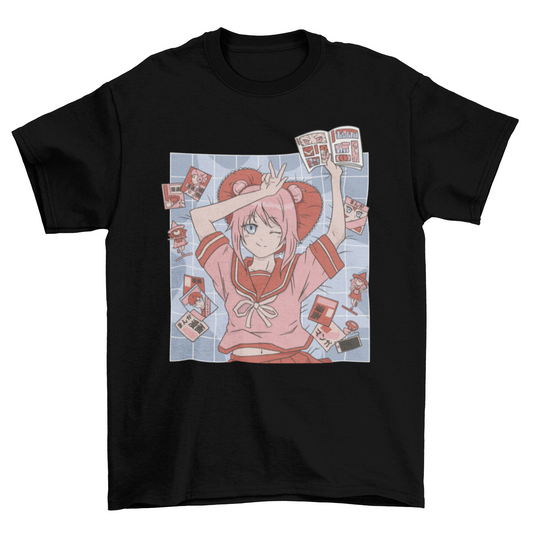Anime girl with comic books t-shirt