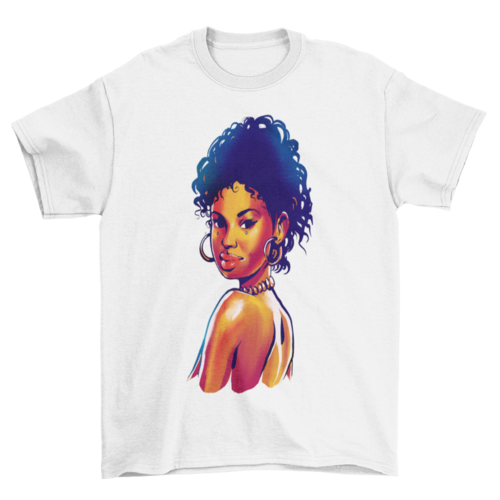 Black woman with accessories earrings necklace illustration t-shirt