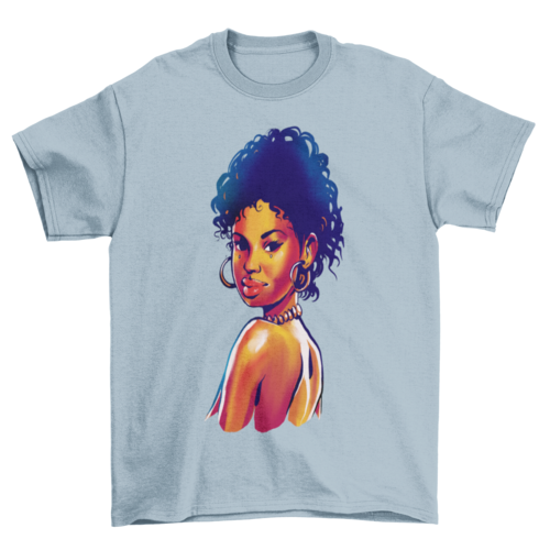 Black woman with accessories earrings necklace illustration t-shirt