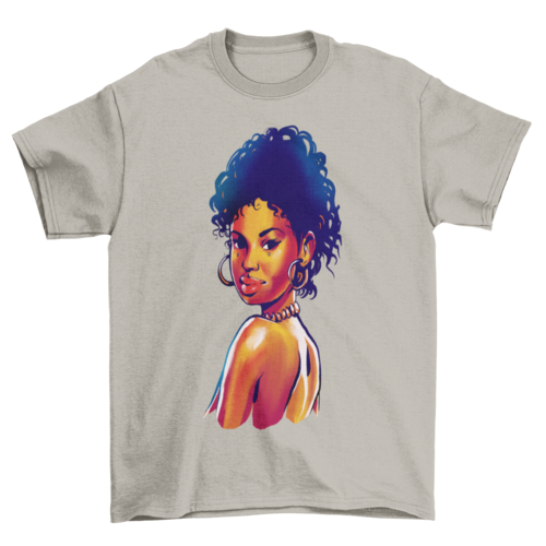 Black woman with accessories earrings necklace illustration t-shirt
