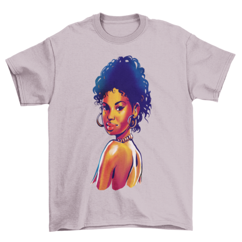 Black woman with accessories earrings necklace illustration t-shirt