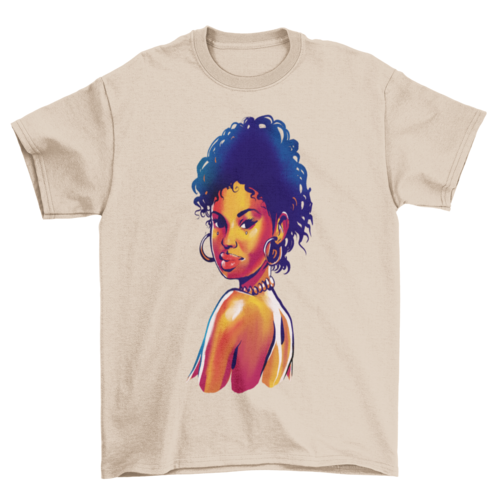 Black woman with accessories earrings necklace illustration t-shirt