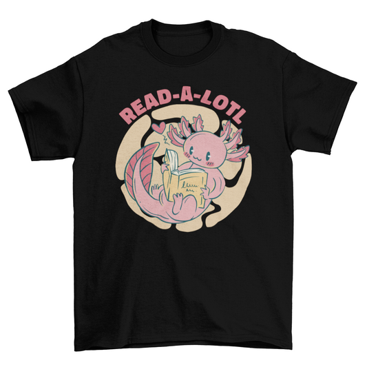 Cute axolotl reading book t-shirt