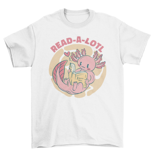 Cute axolotl reading book t-shirt