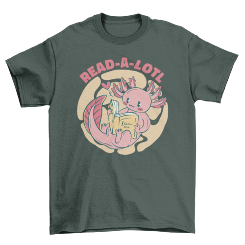 Cute axolotl reading book t-shirt
