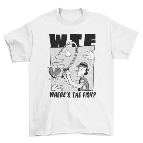Man fishing boot cartoon t-shirt