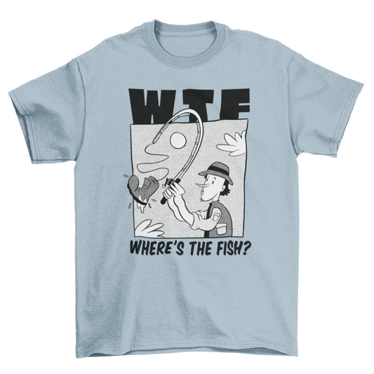 Man fishing boot cartoon t-shirt