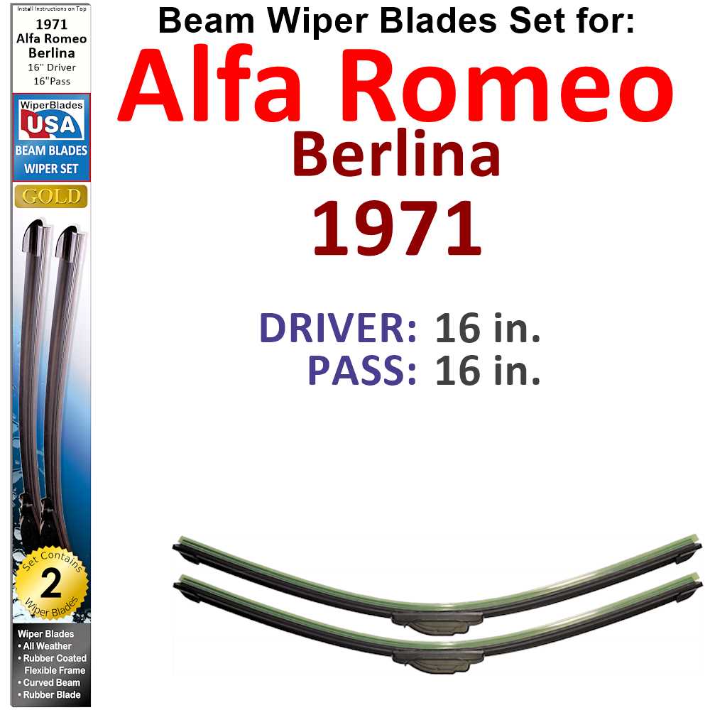 Beam Wiper Blades for 1971 Alfa Romeo Berlina (Set of 2)