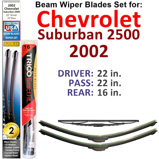 Beam Wiper Blades for 2002 Chevrolet Suburban 2500 (Set of 3)