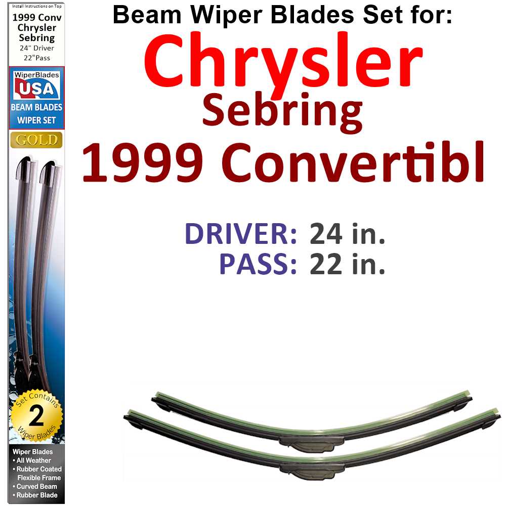 Beam Wiper Blades for 1999 Chrysler Sebring  Convertible (Set of 2)