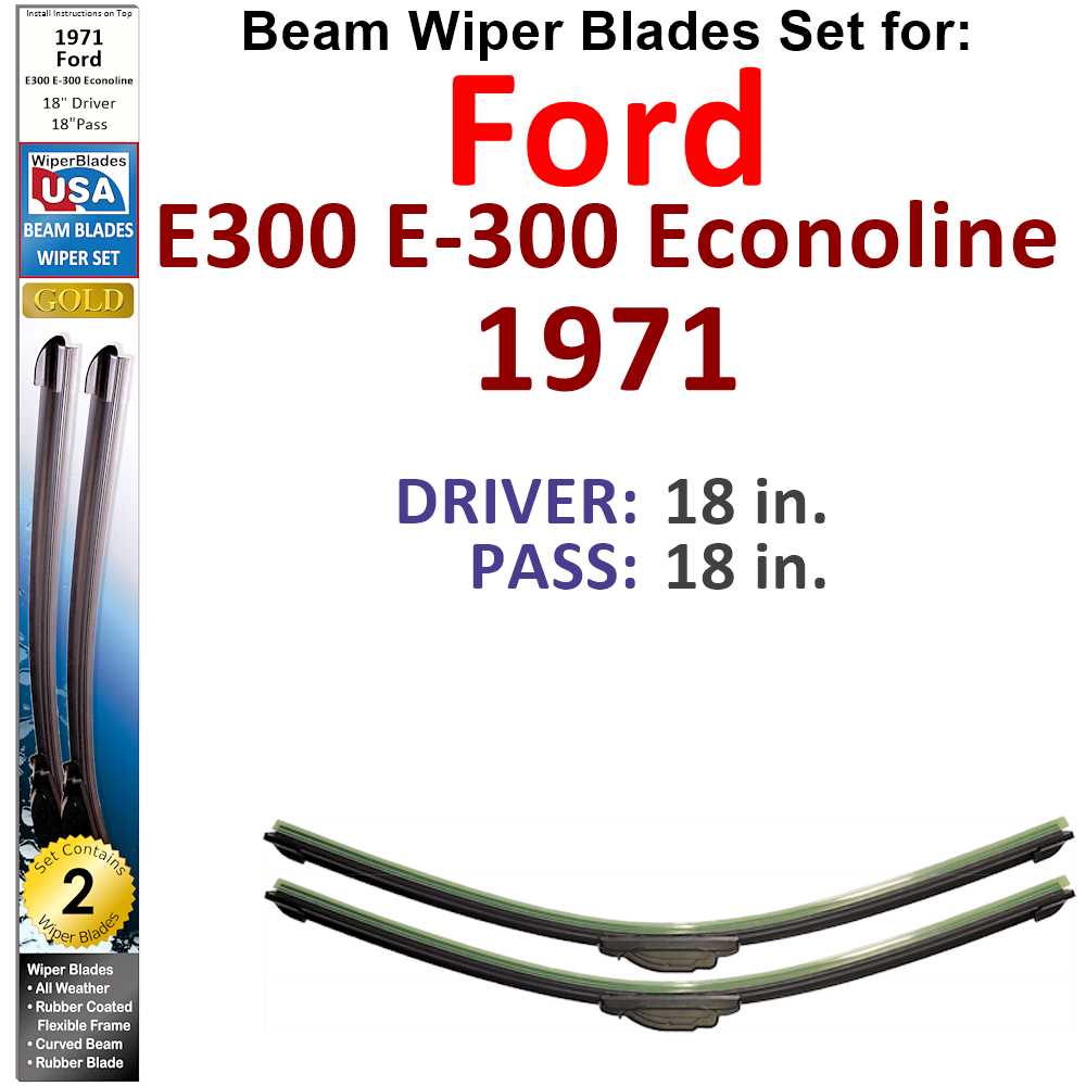 Beam Wiper Blades for 1971 Ford E300 E-300 Econoline (Set of 2)