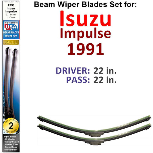 Beam Wiper Blades for 1991 Isuzu Impulse (Set of 2)