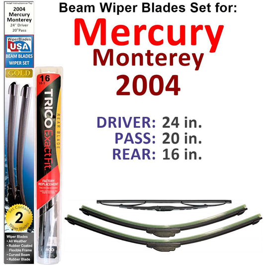 Beam Wiper Blades for 2004 Mercury Monterey (Set of 3)