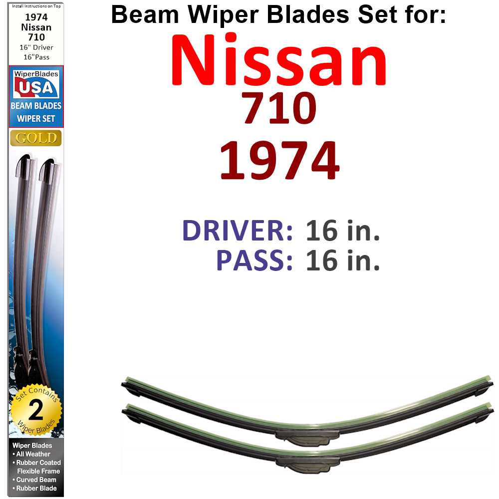 Beam Wiper Blades for 1974 Nissan 710 (Set of 2)