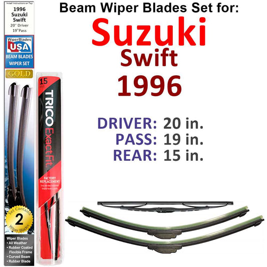 Beam Wiper Blades for 1996 Suzuki Swift (Set of 3)