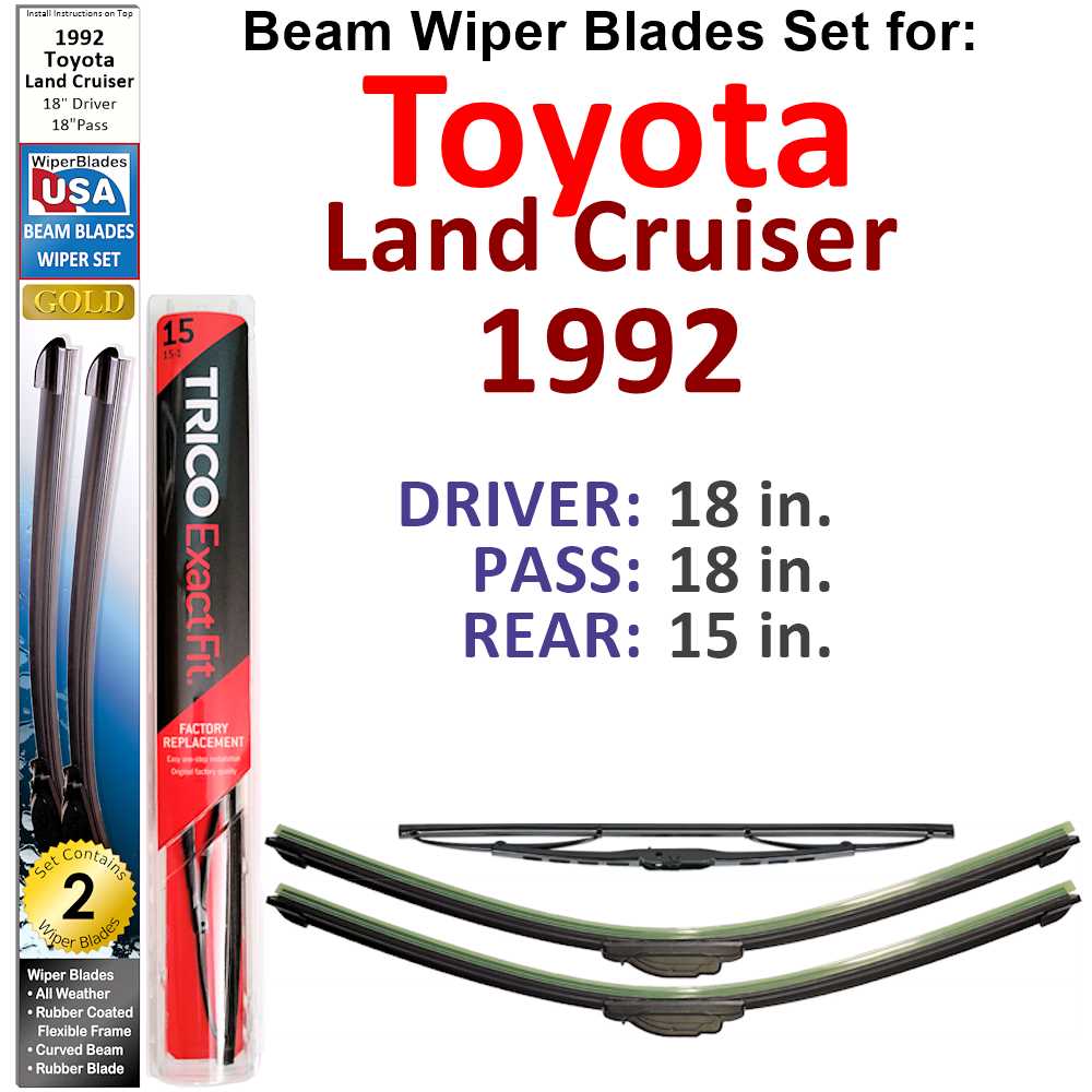 Beam Wiper Blades for 1992 Toyota Land Cruiser (Set of 3)