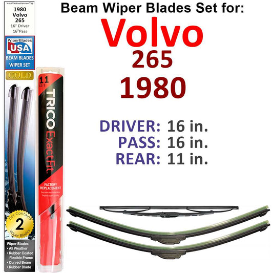 Beam Wiper Blades for 1980 Volvo 265 (Set of 3)