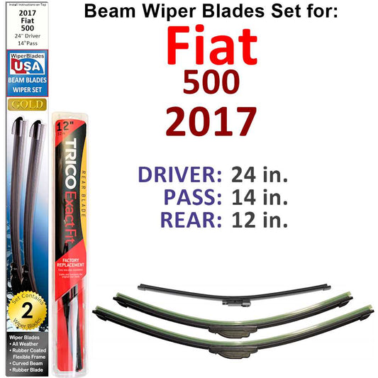 Beam Wiper Blades for 2017 Fiat 500 (Set of 3)