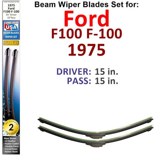 Beam Wiper Blades for 1975 Ford F100 F-100 (Set of 2)