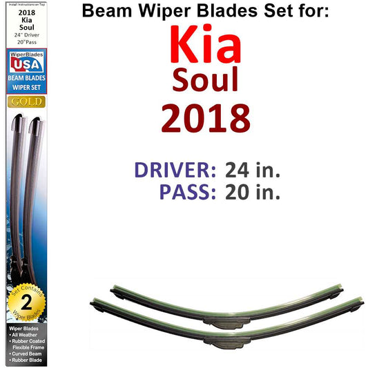 Beam Wiper Blades for 2018 Kia Soul (Set of 2)