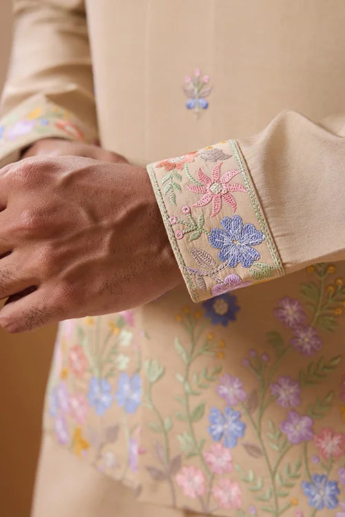Celebration Beige Kurta Koti Pant Wedding Outfit for Men