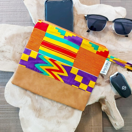 African Print Zipper Pouch | Make-up Bag | Pencil Case | Vegan Leather