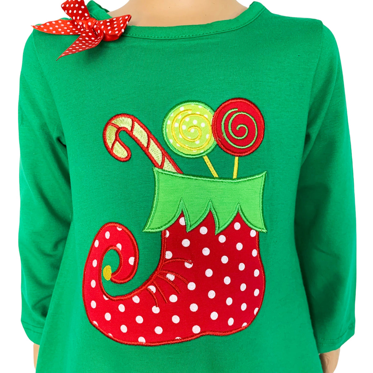 Girls Christmas Holiday Elf Stocking Top & Stripe Pants Outfit Set