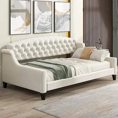 LZ LEISURE ZONE Twin Daybed, Twin Size Luxury Tufted Button Daybed, Upholstered Twin Daybed Frame, Sofa Bed for Bedroom Living R