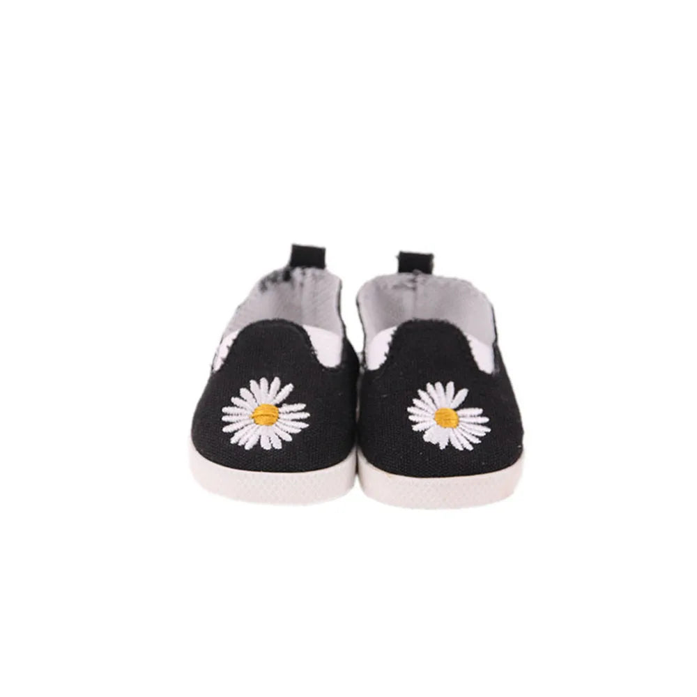 7Cm length Doll Shoes For 18 inch Girls American & 43Cm Baby New Born Doll Clothes Accessories Flowers/Bows Stamp Canvas Shoes