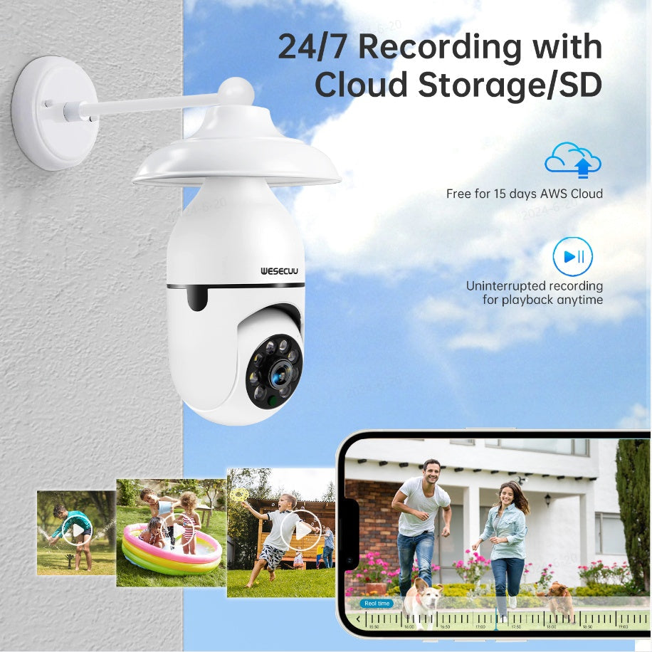 Smart Home Security PTZ Camera Wireless Lights 360 Degree Night Vision