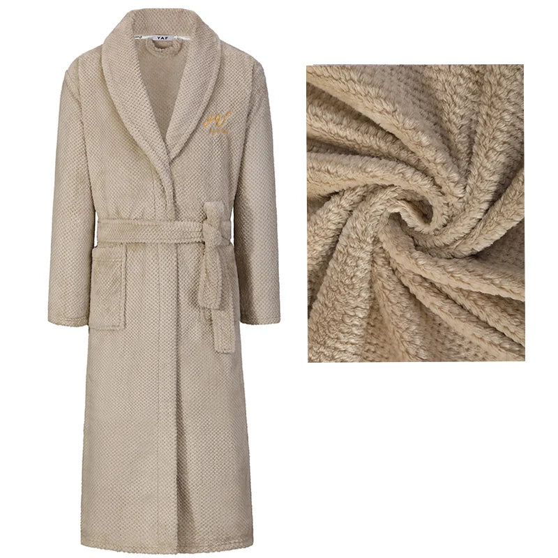 Winter New Couple Sleepwear Bathrobe Male Coral Fleece Yukata Nightwear Sexy Women's Home Clothes Flannel Absorbent Lingerie 3XL