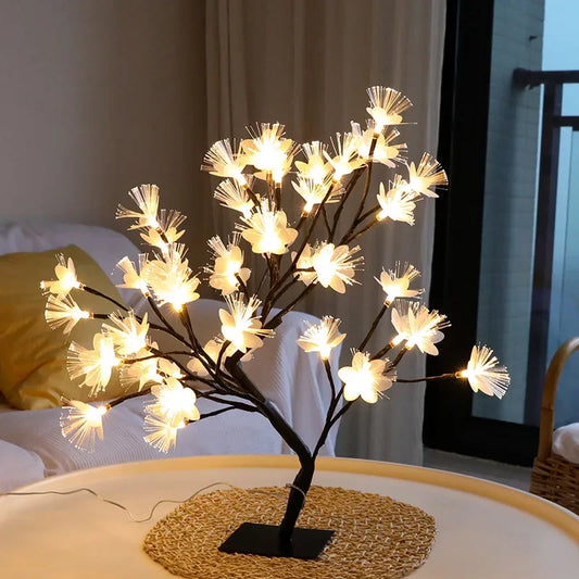 24 LED Table Lamp USB Power Fairy Flower Tree Night Light Bedroom Bedside Living Room Desktop Decoration Desk Lamp Night Lights