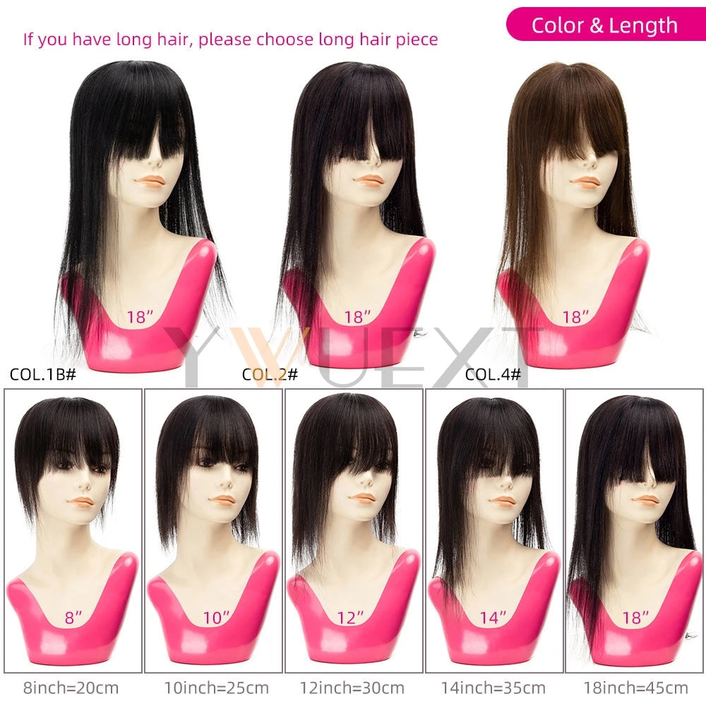 Clip In Hair Pieces Toppers 8"-12" Natural Human Hair Extensions Piece Brown Color Women With Bangs 8x12cm Base
