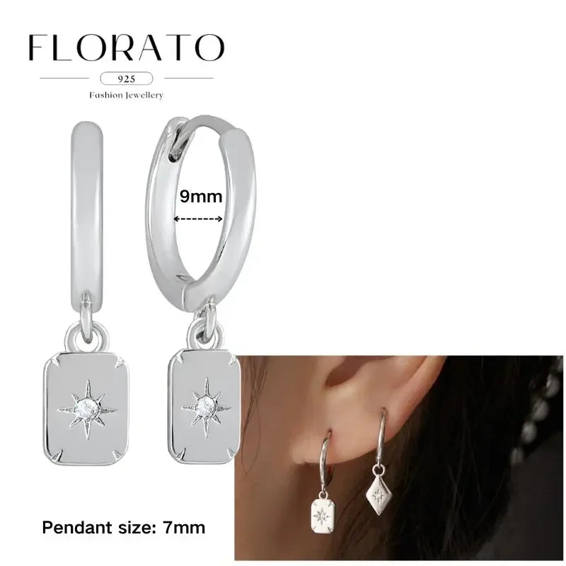 925 Sterling Silver Ear needle European And American Style Hoop Earrings Round square Pendientes Fashion For Women Birthday Gift