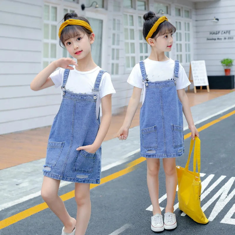 2-10Yrs Baby Girl Jean Suspender Dress Spring Autumn Summer Infant Toddler Child Cotton Denim Strap Skirt Outfit Baby Clothes