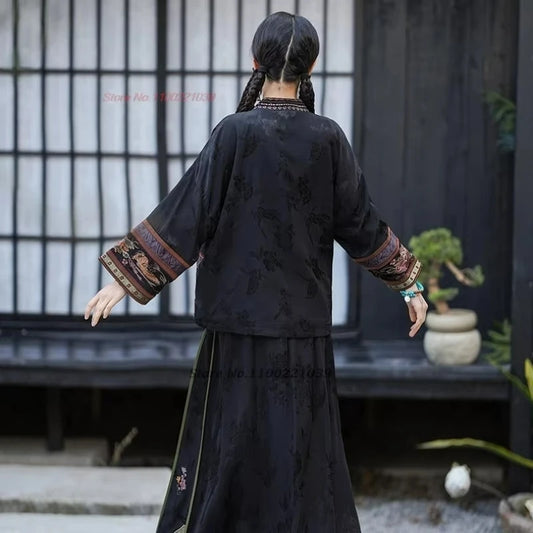 2025 traditional chinese vintage coat national flower embroidery improved v-neck folk jacket oriental satin jacquard hanfu tops