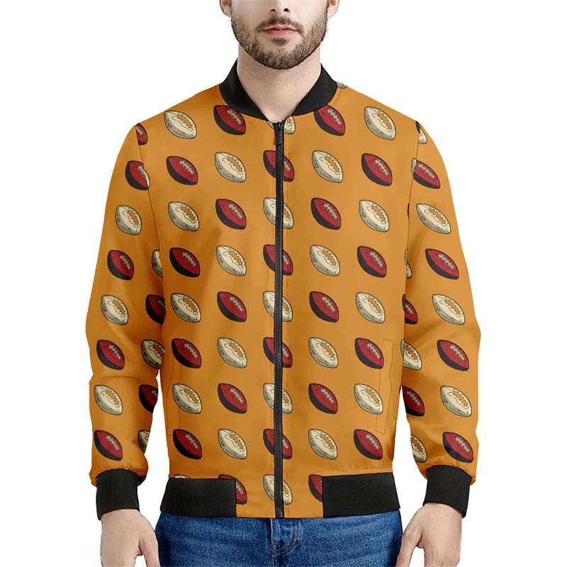 Fashion 3D Football Printed Bomber Jacket Casual Spring Autumn Outdoor Sports Jacket Loose Streetwear Oversized Mens Clothing