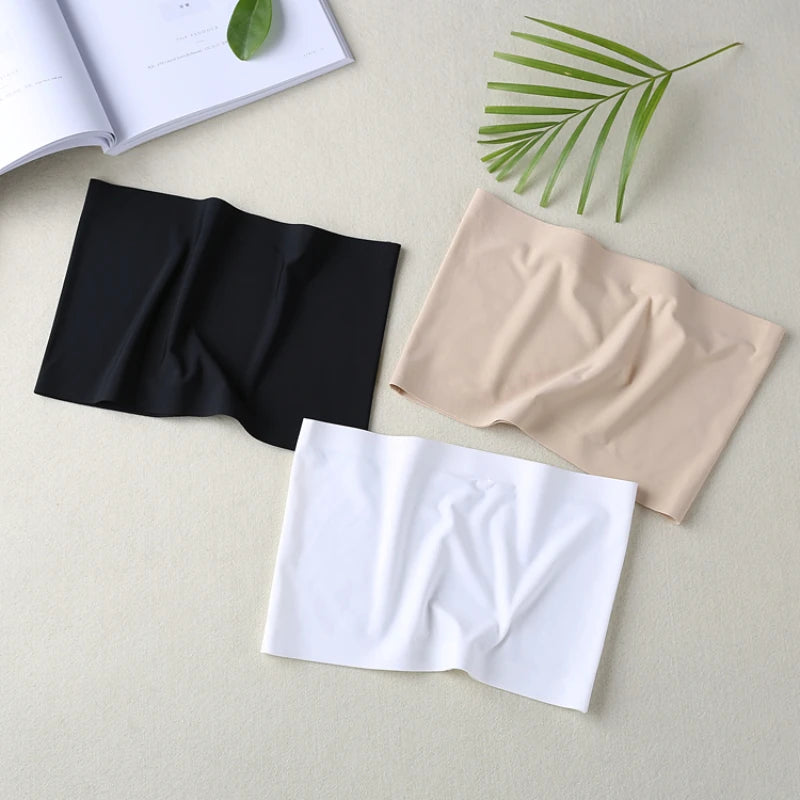 One Piece Sexy Tube Tops Women Strapless Push Up Bra Lingerie Ice Silk Thin Seamless Word Sling Black White Bralette Top