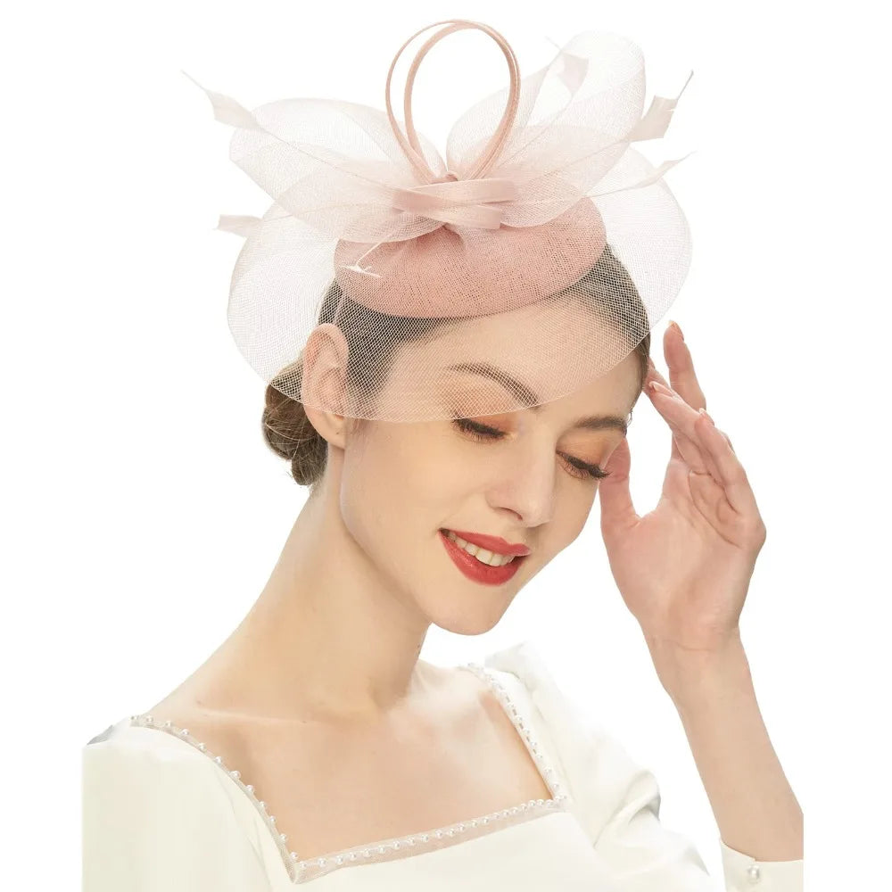 Fashion Feathers Mesh Fascinator Hat Elegant Exquisite Veil Hat Headwear Hair Hoop Sweet Bride Headband Cocktail Party