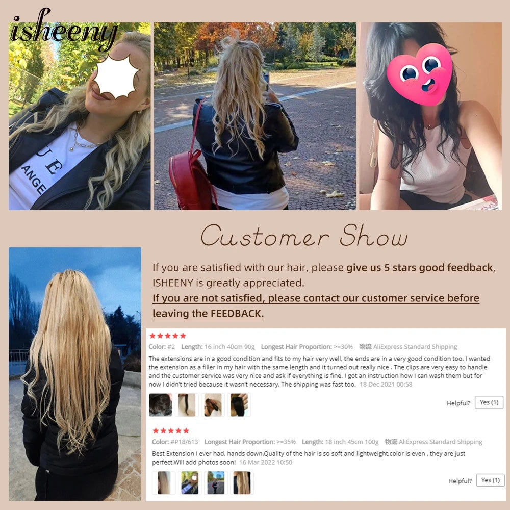 isheeny 140-240G Blonde Brazilian Machine Remy Straight Clip In Human Hair Extensions Full Head 6pcs/set 14-24 Inch Volume Hair