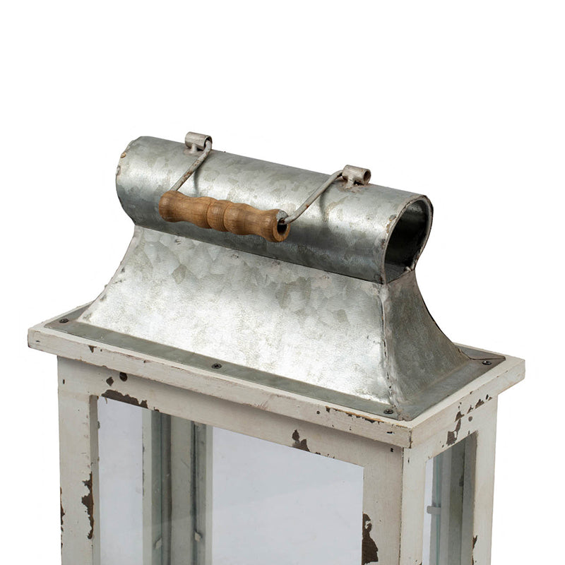 Set of 2 White Wood & Metal Hurricane Candle Lanterns