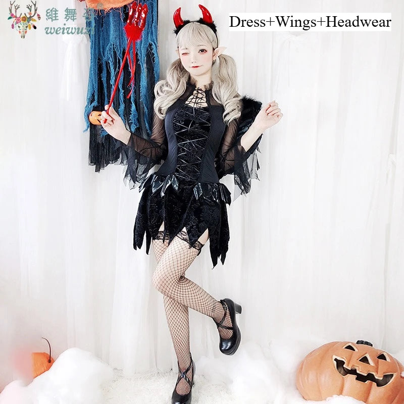 Halloween Costume Adult Women Dark Evil Angel Devil Cosplay Costume Vampire Ghost Bride Queen Witch Clothe Fancy Stage Clothing