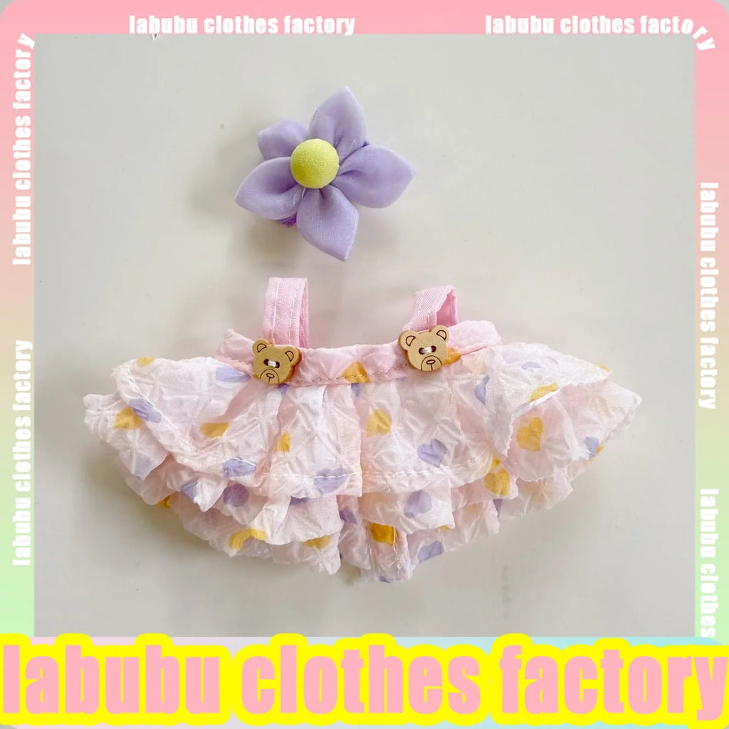 17cm Labubu Doll Clothes for V1 V2 Pink Heart-shaped Puff Dress Labubu Clothing Plush Doll Universal Labubu Clothing Accessories