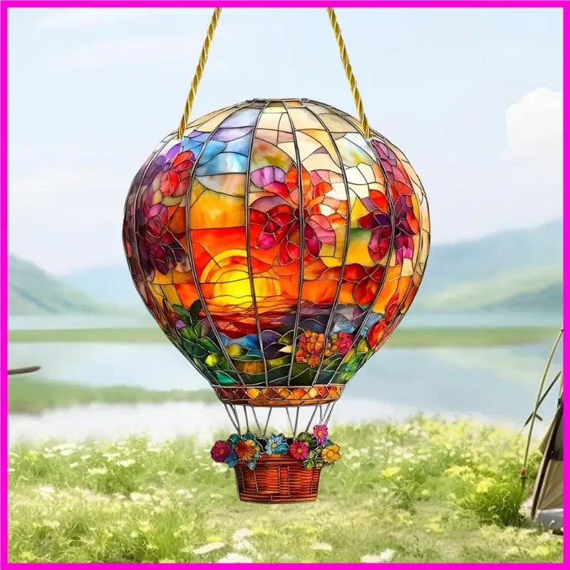 57BE Hot Air Balloon Window Decorations Sun Catcher Acrylic Wall Hangable Colored