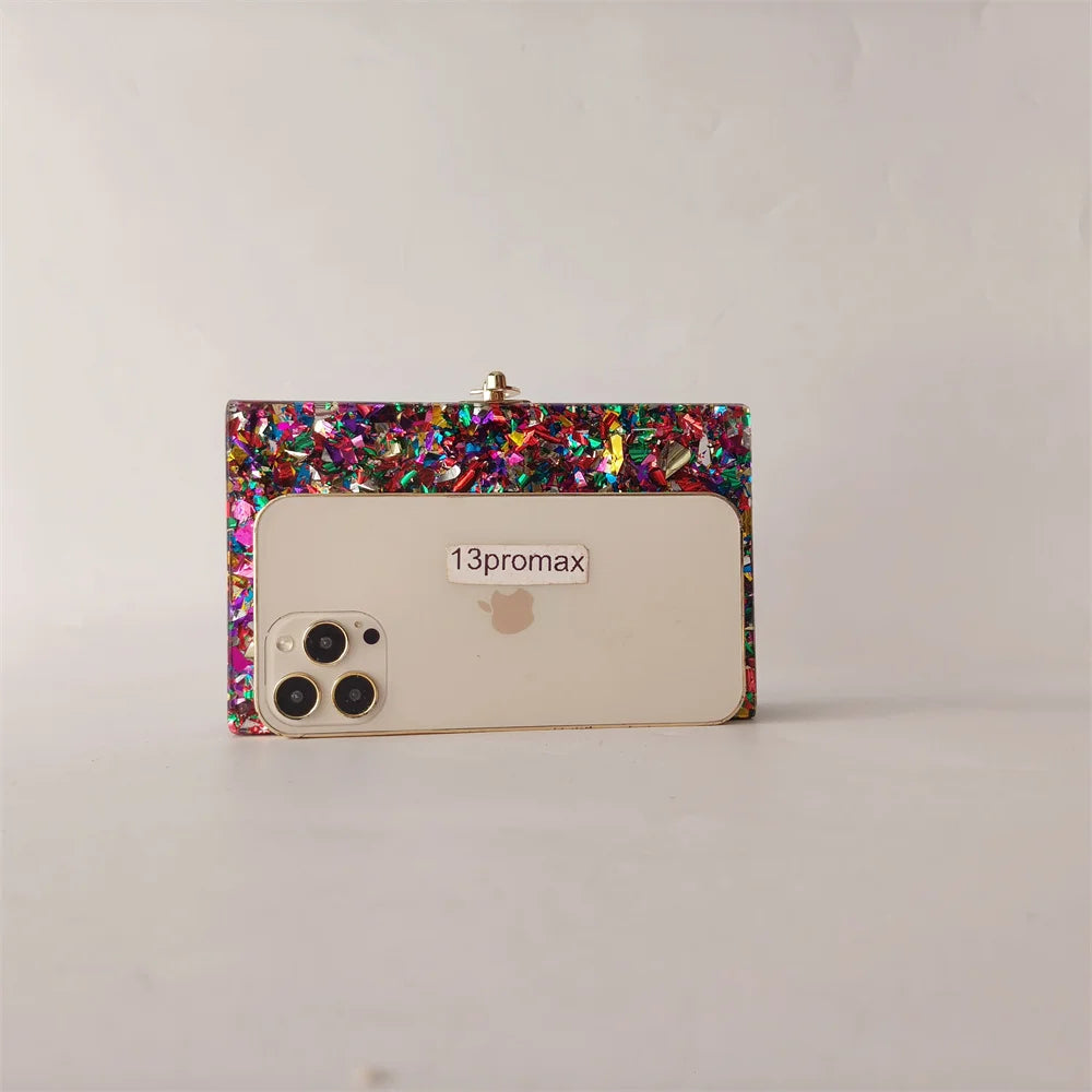 Colorful Big Glitter Acrylic Bag Handle Summer Party Wedding Evening Bride Gift Lady Handbag And Purse Mini Small Female Flap
