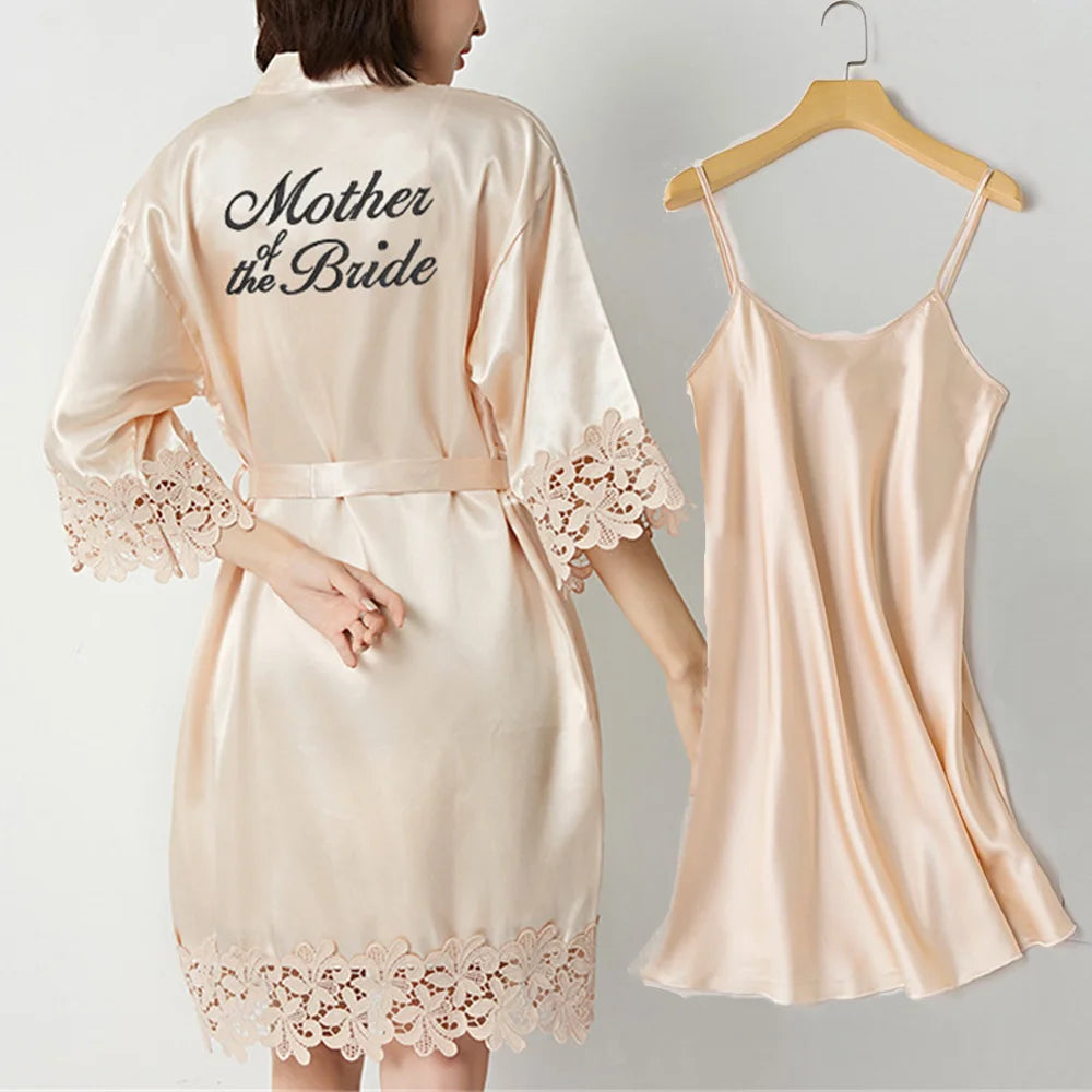 Sexy Lace Bride Bridesmaid Kimono Dresses Robes Women Home Gown Intimate Lingerie Wedding Robe Set Night Sleepwear Bathrobe 2PCS